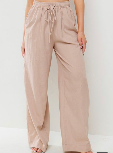 Straight Linen Pants - Taupe