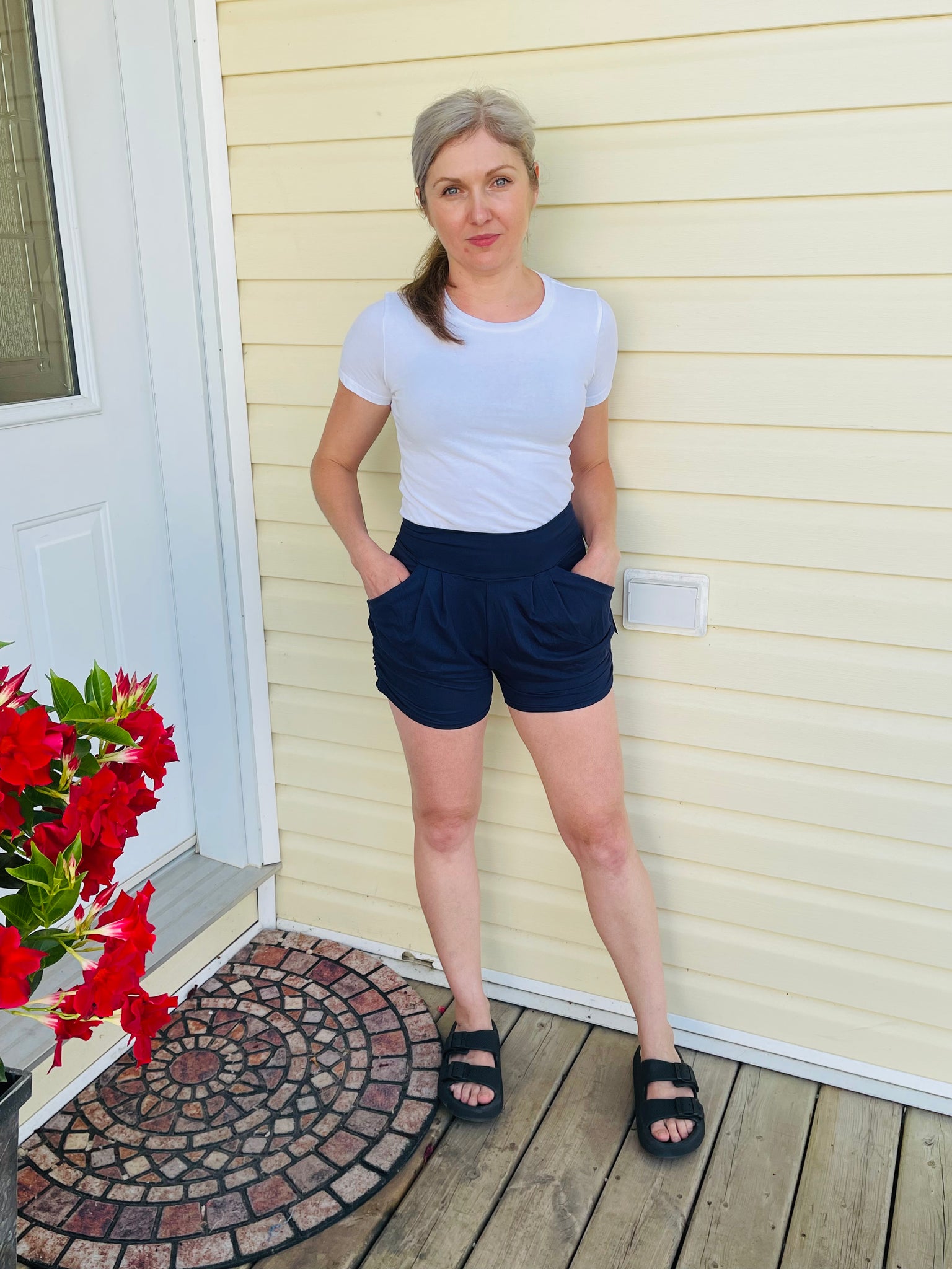 Navy high 2025 waisted shorts