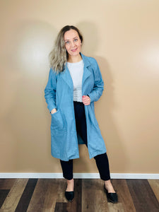 Chambray Open Trench Coat - Denim Blue