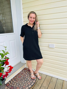 Gauze Button Down Short Dress - Black
