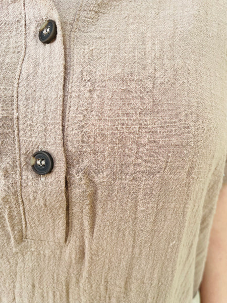 Gauze Button Down Shirt Dress - Ash Mocha