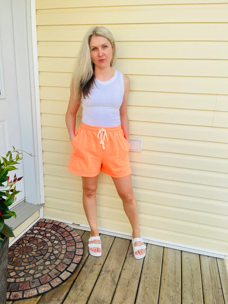French Terry Shorts - Neon Coral