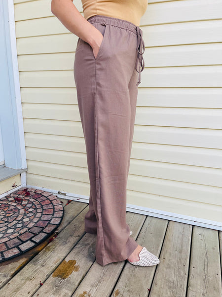 Straight Linen Pants - Brown