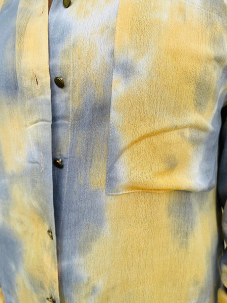 Long Shirt Cardigan - Mustard/Grey