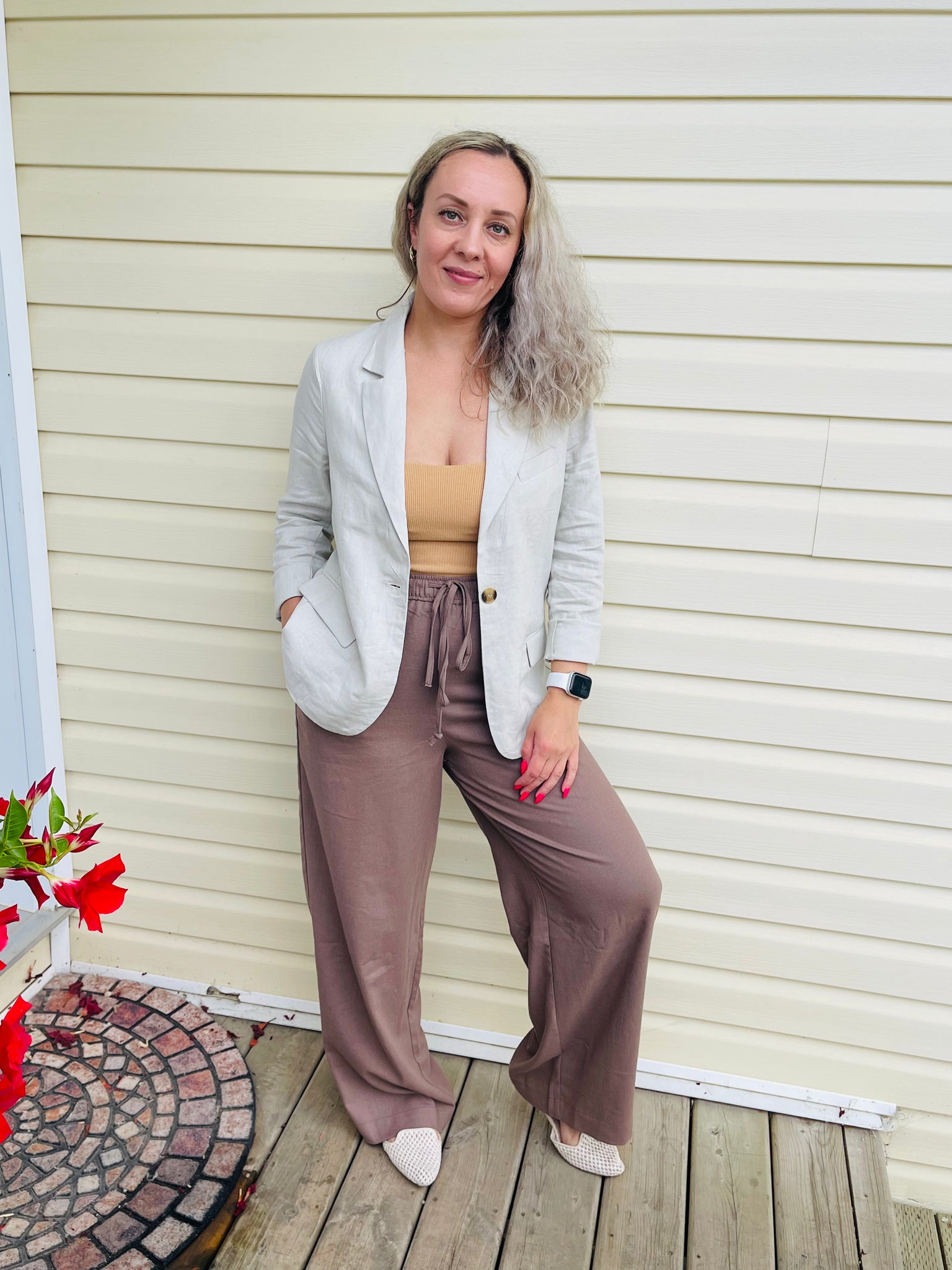 Straight Linen Pants - Brown