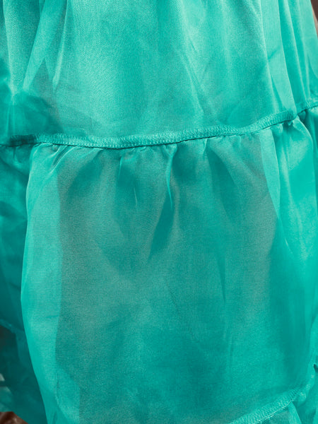 Organza Ruffled Shoulder Dress - Emerald