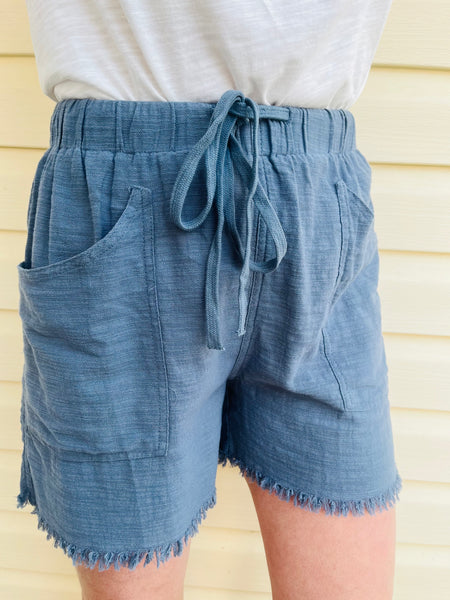 Frayed Hem Shorts - Slate Blue