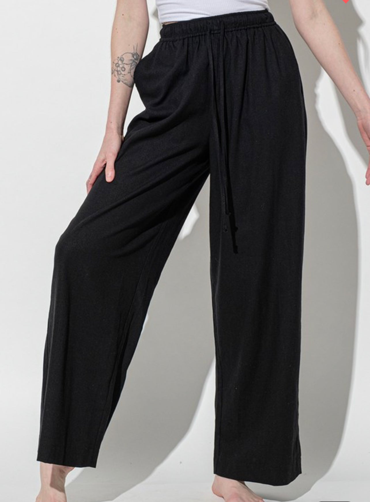 Straight Linen Pants - Black