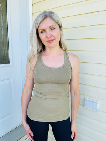 Rayon Ribbed Racerback Tank Top - Khaki