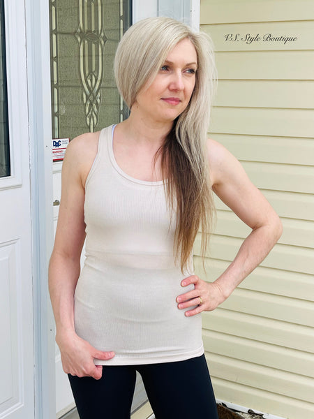 Rayon Ribbed Racerback Tank Top - Sand Beige