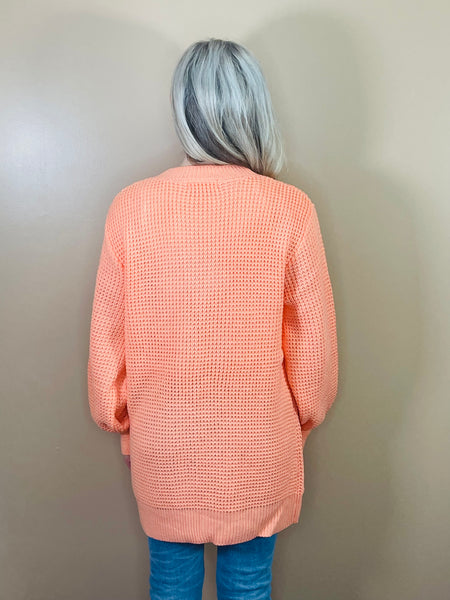 Waffle Open Cardigan - Coral