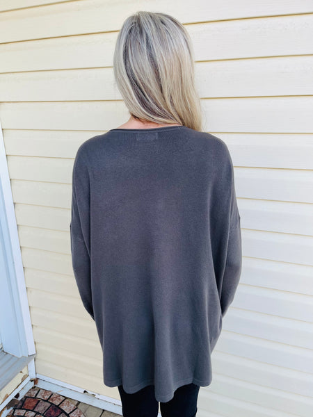 Oversized Front Pocket Sweater - Ash Grey