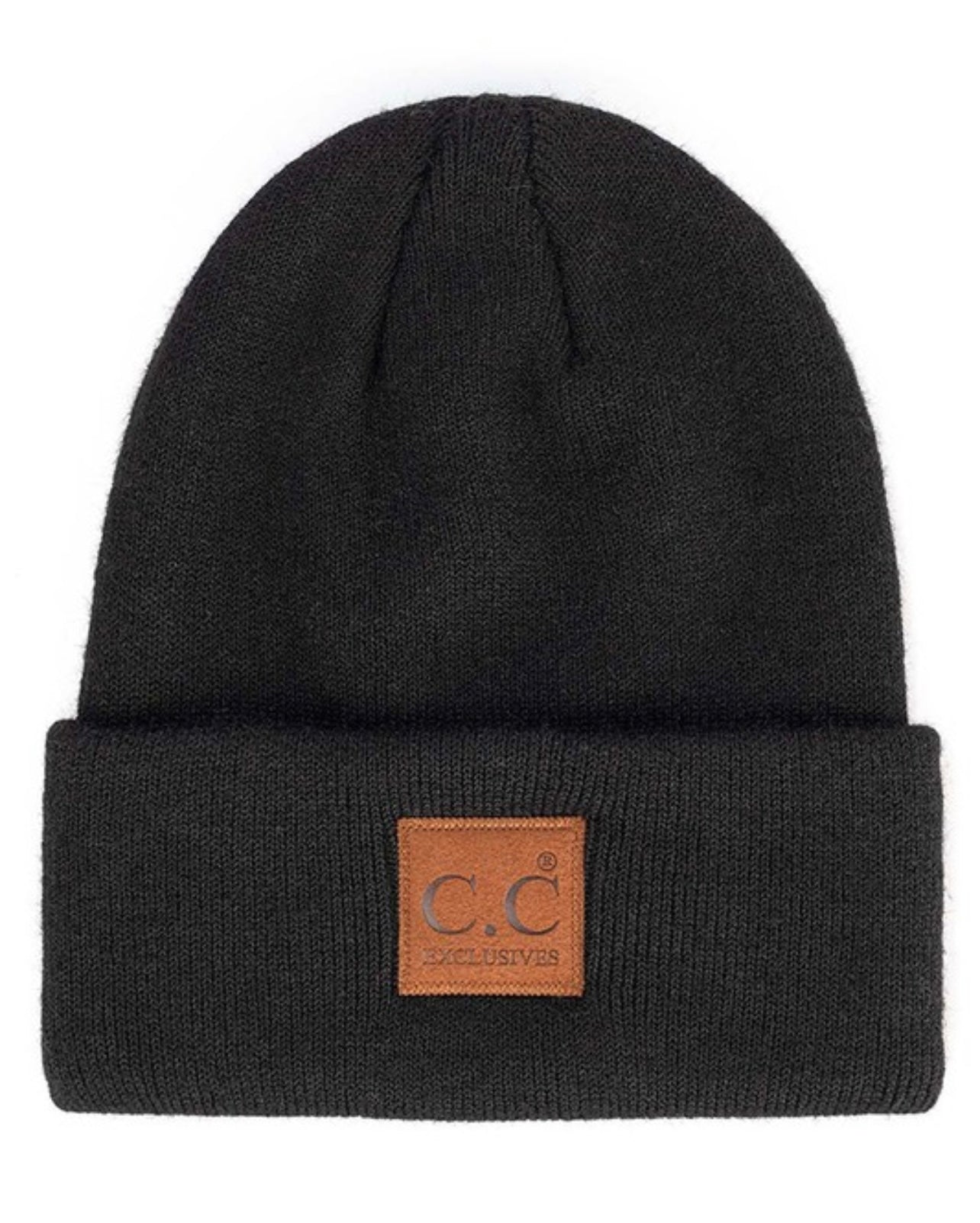 Beanie with Suede Patch - Black