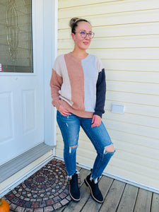 Colour Block Sweater - Grey/Mocha