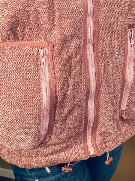 Zipper Closure Quilted Jacket- Rose Pink