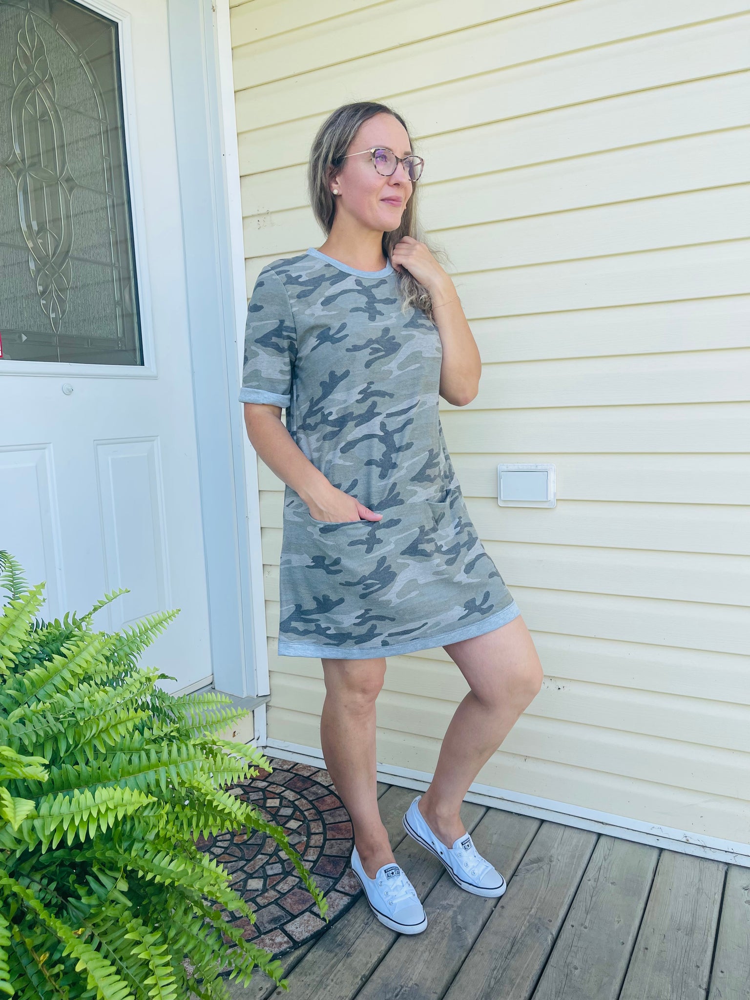 French Terry Camo Dress - Olive