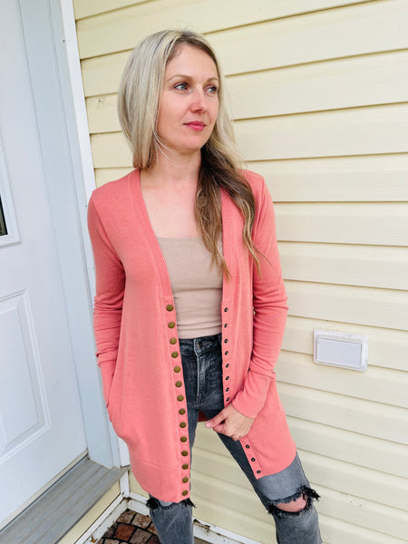 Snap Button Cardigan - Ash Rose