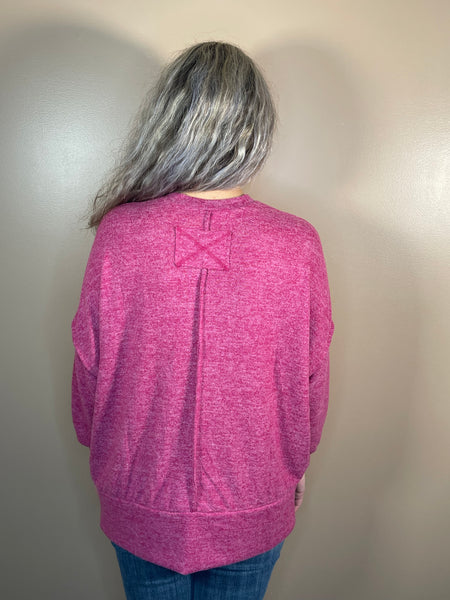 Brushed Melange Hacci Oversized Sweater - Magenta