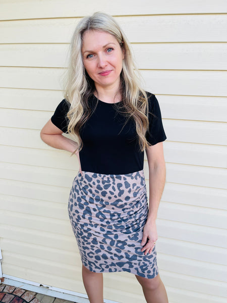 Animal Print Colour Block Dress - Black