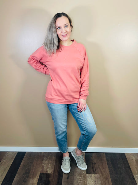 Cotton Raglan Sleeve Pullover - Ash Rose