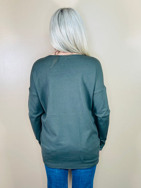 V-Neck Front Seam Sweater - Ash Grey