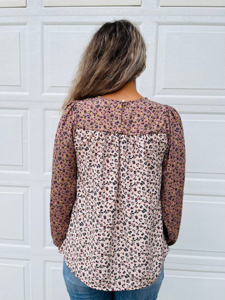 Floral Top - Taupe/Mocha