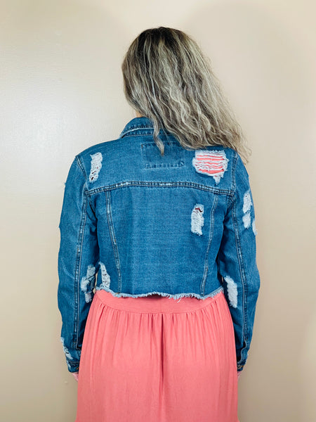Distressed Crop Denim Jacket - Rei