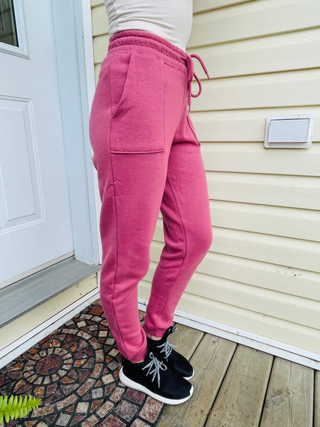 Fleece Relaxed Fit Front Pockets Jogger Pants - Begonia Pink