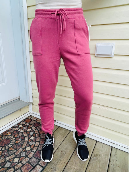 Fleece Relaxed Fit Front Pockets Jogger Pants - Begonia Pink