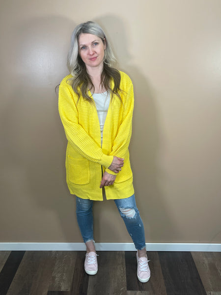 Waffle Open Cardigan - Yellow