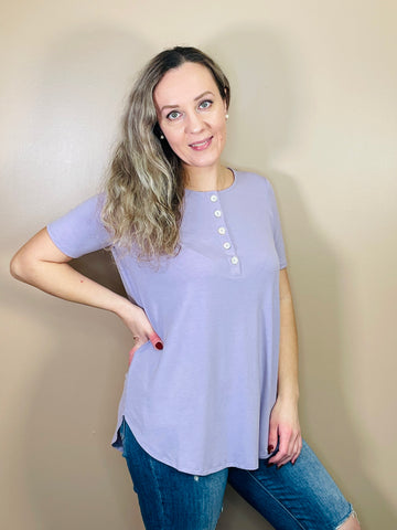 Shell Button Top - Dusty Lavender