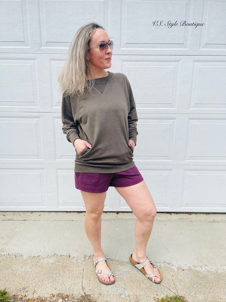 Pigment Dyed French Terry Pullover with Pockets - Americano