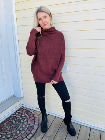 Slouch Neck Dolman Sweater - Chocolate