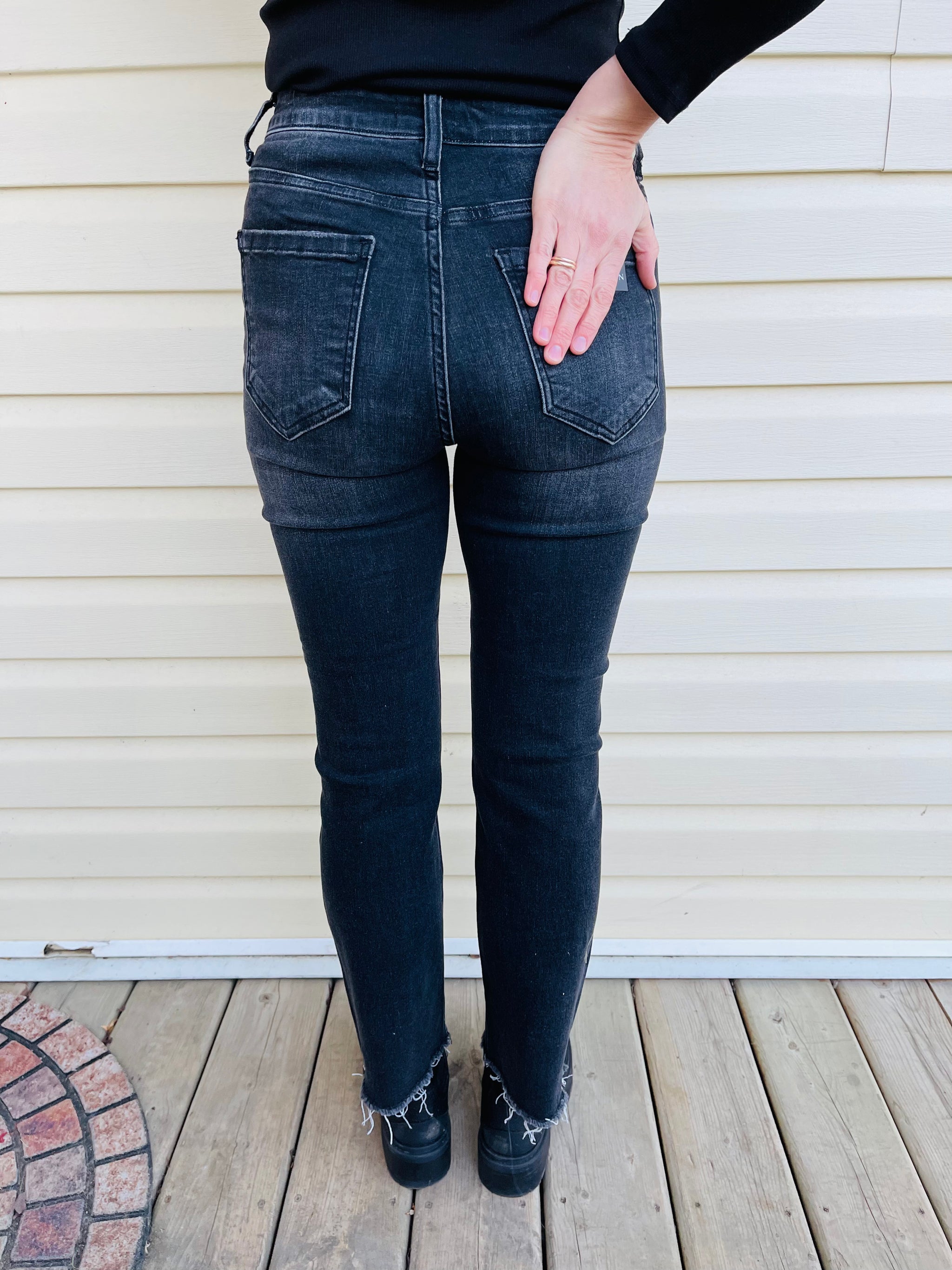 Raw Hem Ankle Straight Jeans Black V.S. Style Boutique