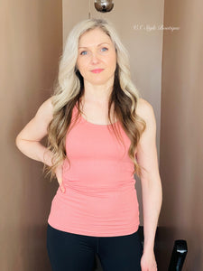Rayon Ribbed Racerback Tank Top - Ash Rose
