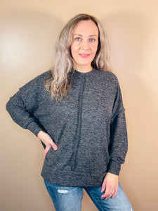 Brushed Melange Hacci Oversized Sweater - Black