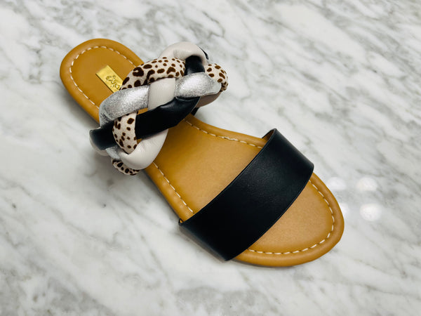 Braided Multi Strappy Flat Sandals - Black