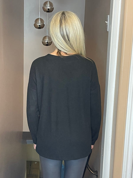 Brushed Knit Pullover - Black