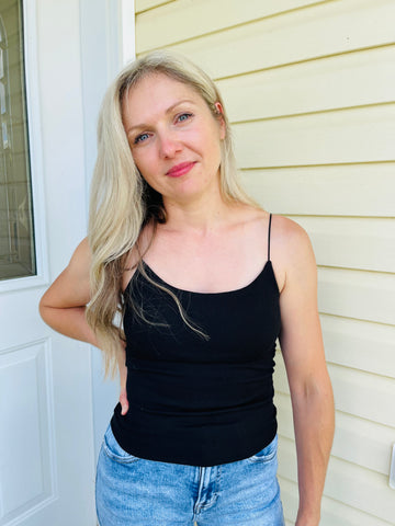Basic Cami Top with Bra-Cup - Black