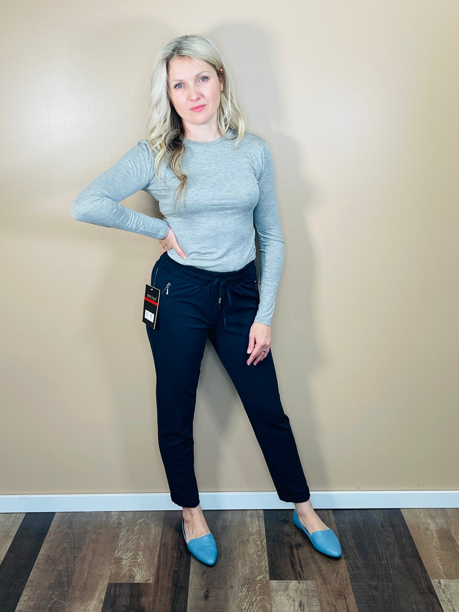 Cropped Casual Pants - Navy