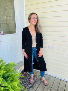 Ribbed Long Cardigan - Black