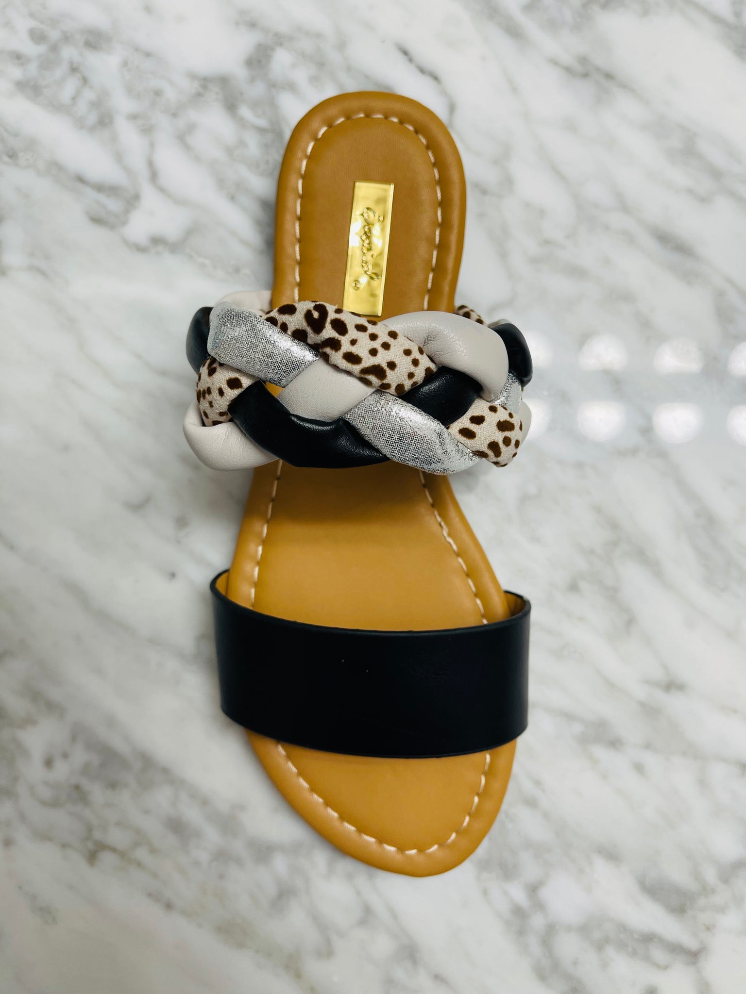 Braided Multi Strappy Flat Sandals - Black