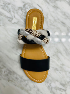 Braided Multi Strappy Flat Sandals - Black