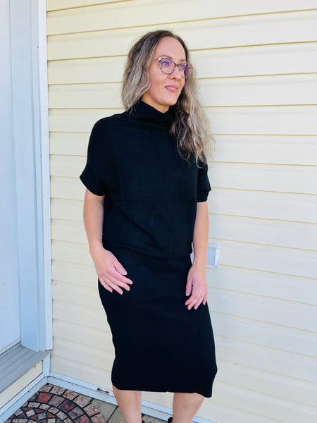 Slouch Neck Dolman Midi Dress - Black