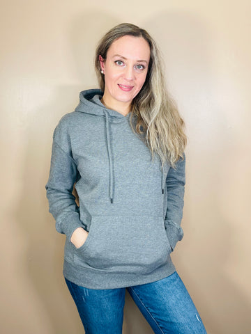Tunic Length Pullover Hoodie - Heather Grey