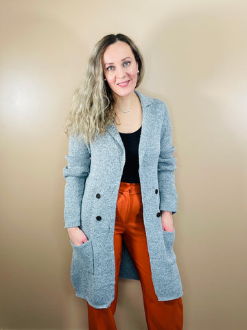 Two Tone Yarn Open Cardigan - Grey