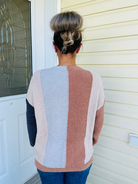 Colour Block Sweater - Grey/Mocha