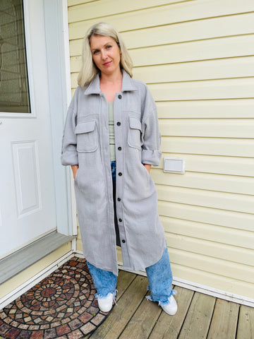 Cozy Collared Fleece Coat - LT Grey