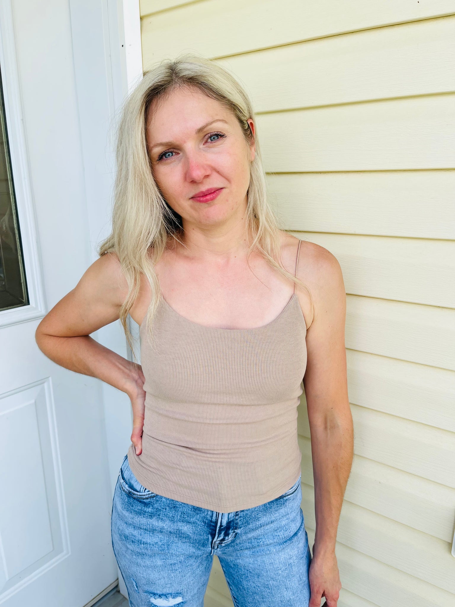Basic Cami Top with Bra-Cup - Sand Khaki