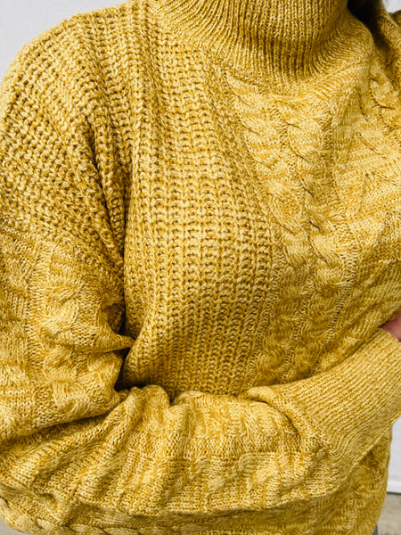 Multi Pattern Knit Sweater - Mustard